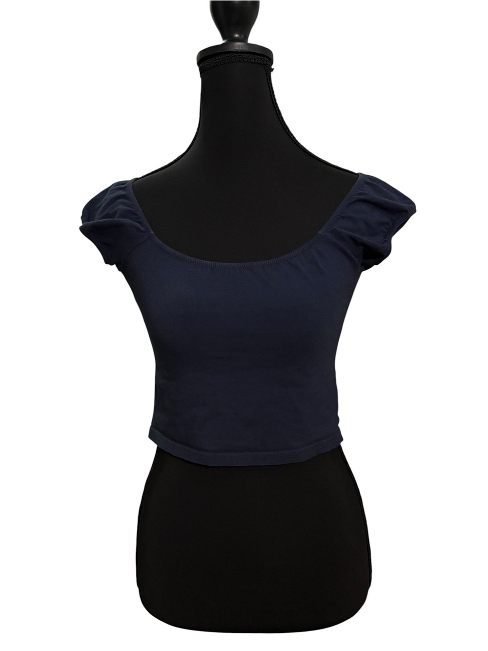 Brandy Melville Navy Puff Sleeve Crop Top